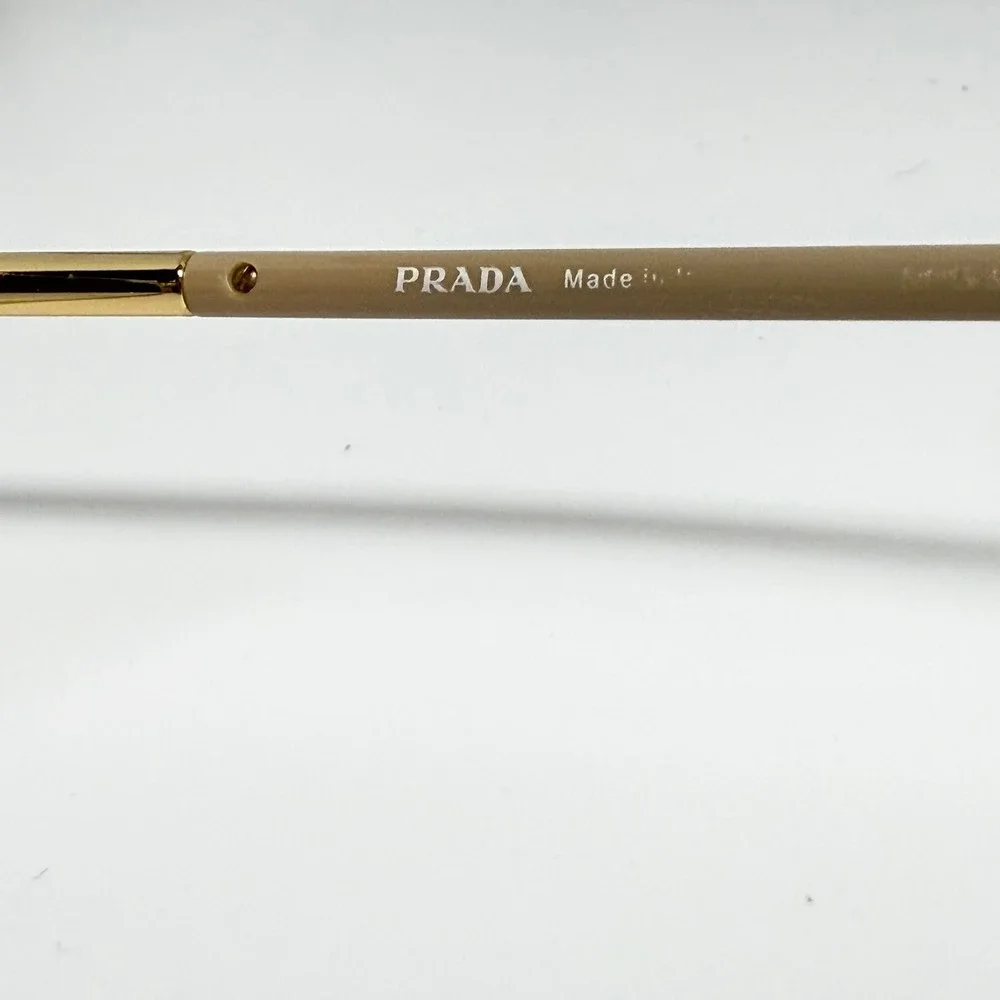 Prada Round Eyeglass Frames Gold Tan VPR 51U 101 140 Designer Glasses Italy